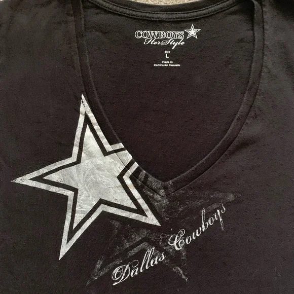 Dallas Cowboys Black Short Sleeve V-neck Tee Shirt - Picture 2 of 5